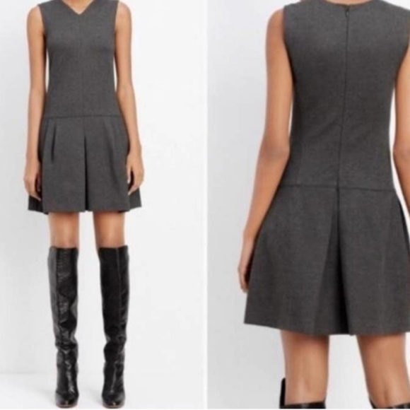 Vince Sleeveless Pleated Dress Charcoal Gray Drop Waist 2 Side Pockets Size 6 - Picture 4 of 8